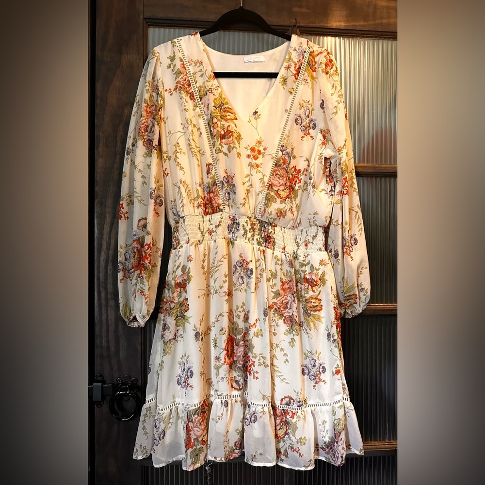 LC Lauren Conrad Cream Dress floral boho dress